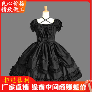 日系软女lolita洋装爱丽丝高贵公主蕾丝逢逢礼服连衣裙表演黑红款