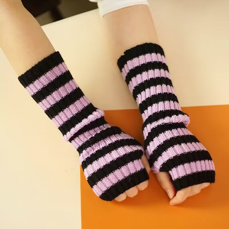 2022 NEW SLEEVE WINTER MID LONG CUTE JAPANESE WOOL KNIT WARM STRIPED ARM COVER ARTIFICIAL ARM COVER WOMEN