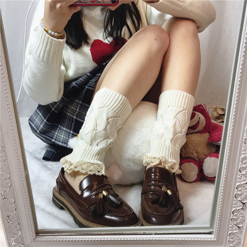 日系堆堆袜春季韩国女花边毛线针织时尚腿套秋冬脚套可爱袜筒袜套