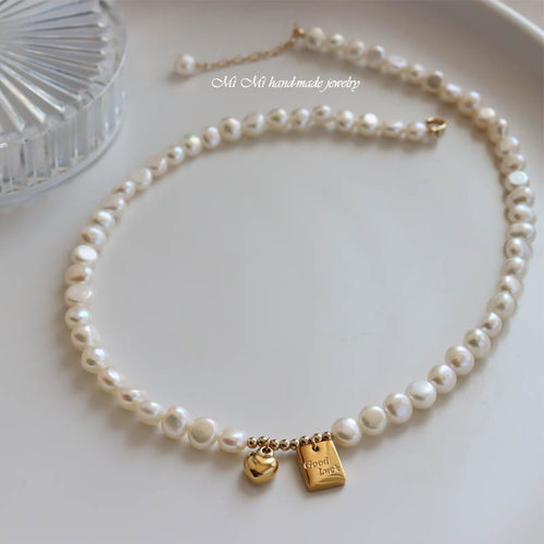 MIMI天然珍珠女爱心吊坠锁骨链