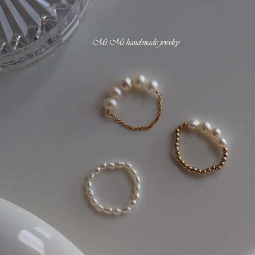 手工淡水珍珠注金戒指MIMI进口
