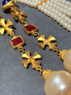 amun中古蓝色琉璃马耳他十字架长扫肩耳夹 Ben