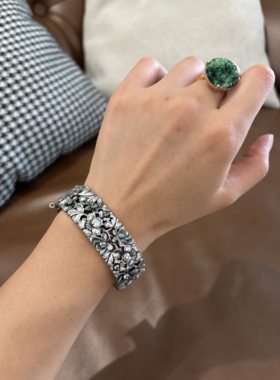 vintage中古Napier银色花朵宽手镯