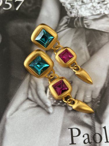 vintage中古Napier彩宝水钻长耳针