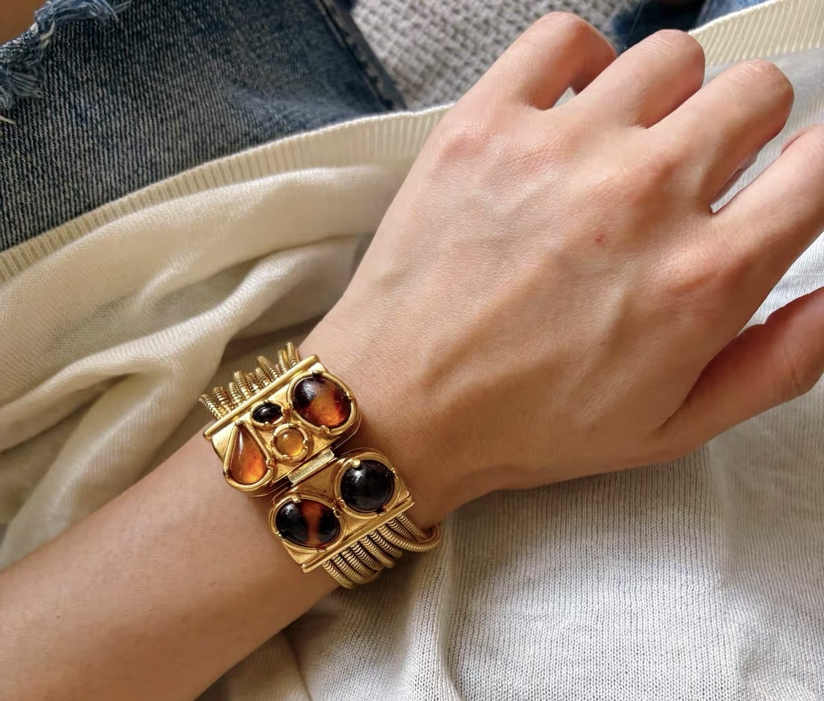 vintage莫奈Monet琥珀果冻琉璃流苏手链