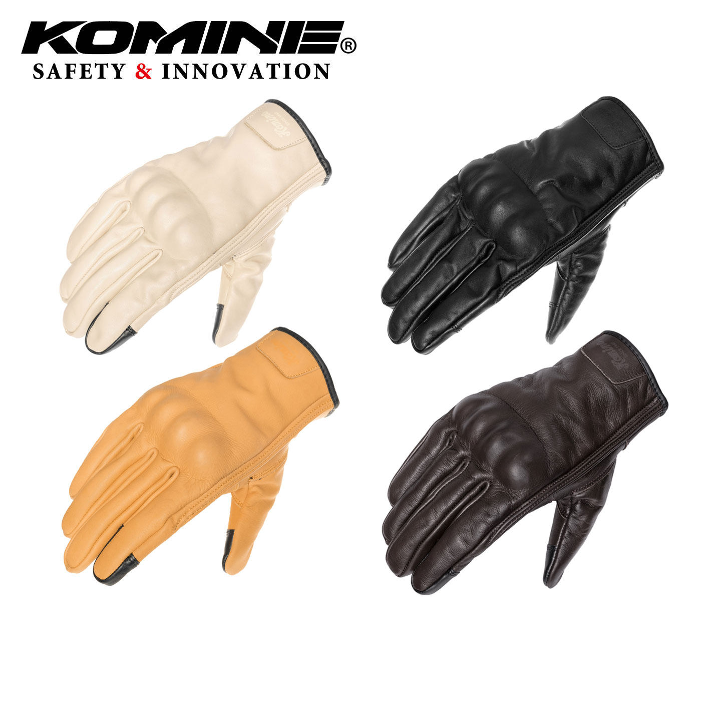 KOMINE全牛皮革摩托车骑士手套简约复古机车手套四季男女款GK-862图片