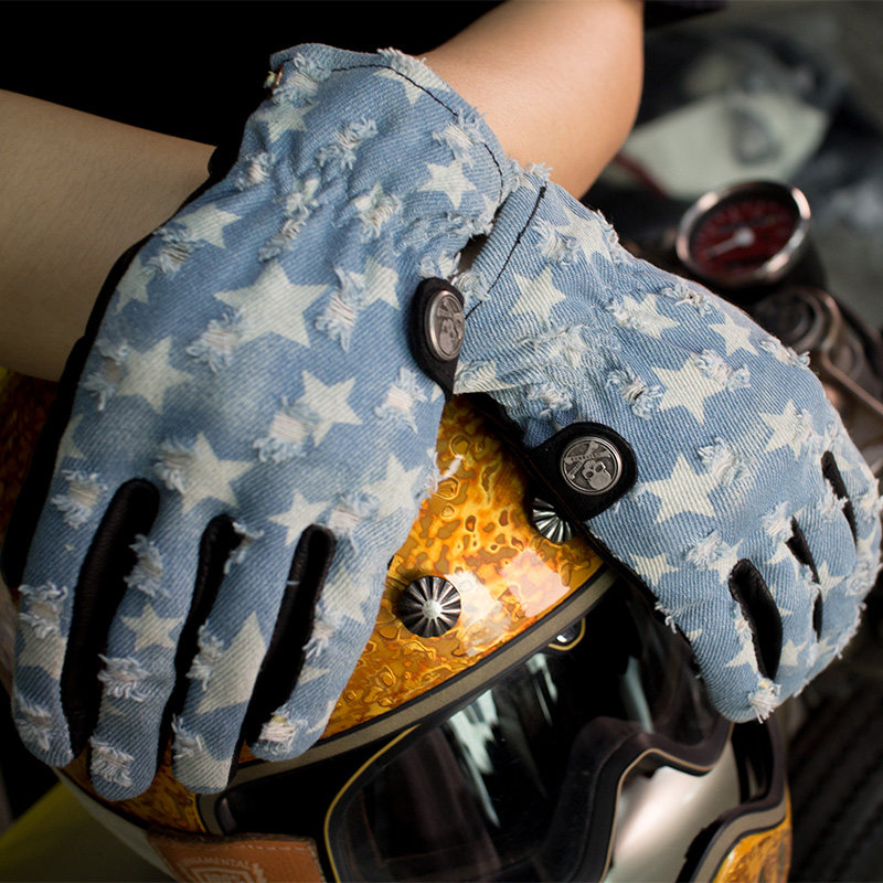 UGLYBROS摩托车机车骑行手套真皮哈雷骑士复古做旧防摔牛仔布562