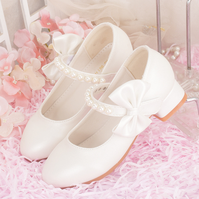 白色皮鞋女童公主鞋小学生礼服合唱舞台演出鞋春秋儿童软底高跟鞋
