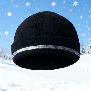 针织帽热销榜女新款冬季保暖帽反光条圆顶无檐防寒时尚防风帽子