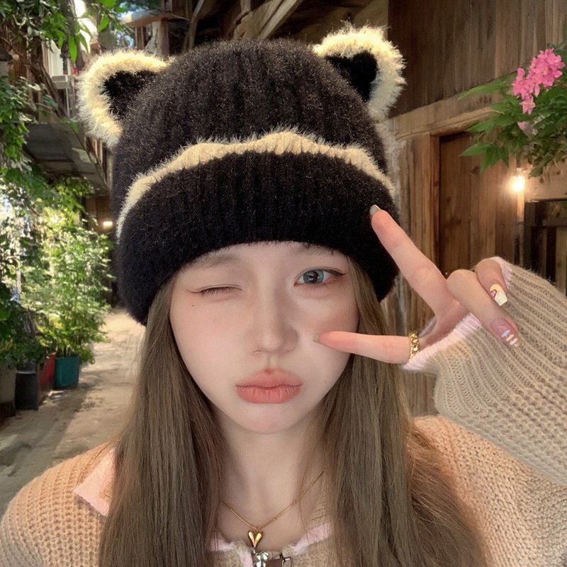 毛线帽女款可爱猫耳朵冬季保暖针织帽显脸小护耳加厚韩版流行帽子,服饰配件/皮带/帽子/围巾,帽子,淘宝优惠券,粉丝福利购,淘宝优惠卷