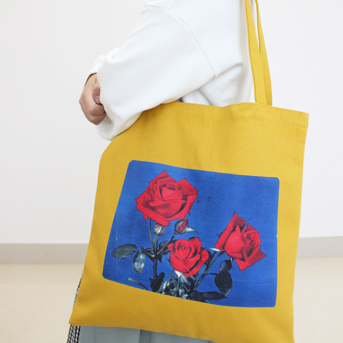 @李因乐三朵玫瑰单肩帆布包袋