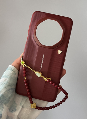 华为mate70rs非凡大师版瑞红色手机壳全包软边防摔保护套70rs保时捷创意小爱心mate70rs奢华女款挂绳手链外壳