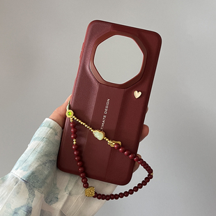 华为mate70rs非凡大师版瑞红色手机壳全包软边防摔保护套70rs保时捷创意小爱心mate70rs奢华女款挂绳手链外壳