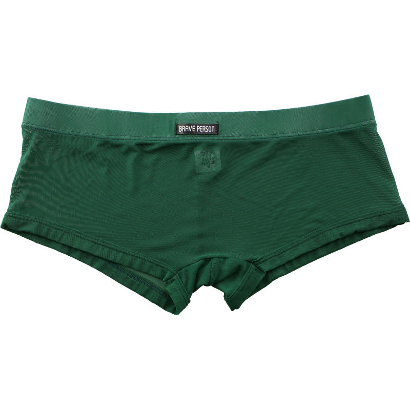 男士低腰性感超弹力贴身四角短裤 超薄蕾丝透明紧身网纱平角内裤