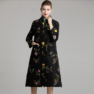 新中式羽绒服女款安娜滕复古国风重工刺绣中长款白鸭绒妈妈外套