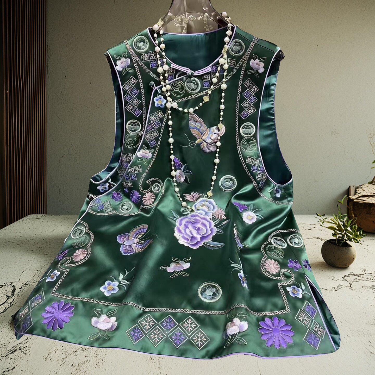 安娜滕新中式马甲女士春秋复古风重工玫瑰刺绣醋酸缎宽松坎肩背心,女装/女士精品,马夹,淘宝优惠券,粉丝福利购,淘宝优惠卷