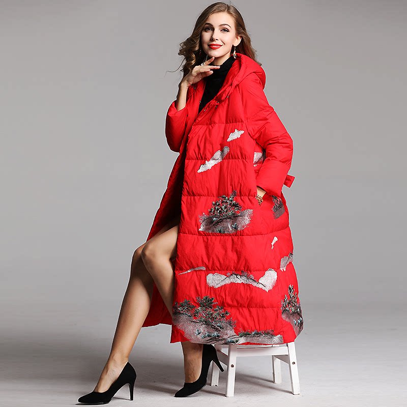 高端新中式羽绒服女安娜滕复古国风刺绣轻奢高级感长款白鸭绒外套