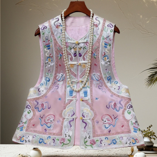 上衣外套 短款 新中式 马甲女春秋安娜滕复古国风醋酸刺绣玉兔大码