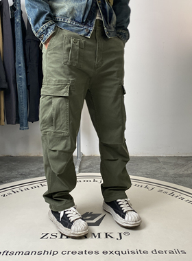 新款男士休闲裤经典水洗多口袋美式工装裤直筒裤宽松长裤 5065-1