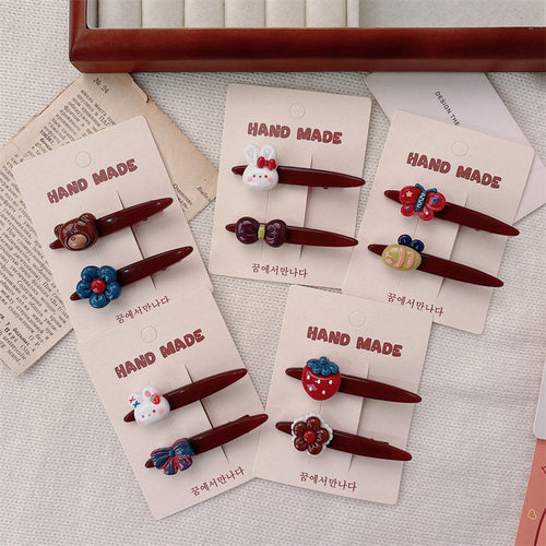 卡通酒红色兔子发夹韩版新款可爱