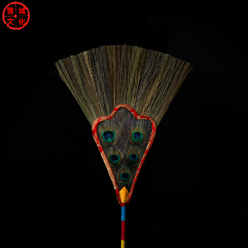 礼佛供佛用品法器 藏饰吉祥草五眼孔雀羽毛古风奔巴扇净水瓶扇