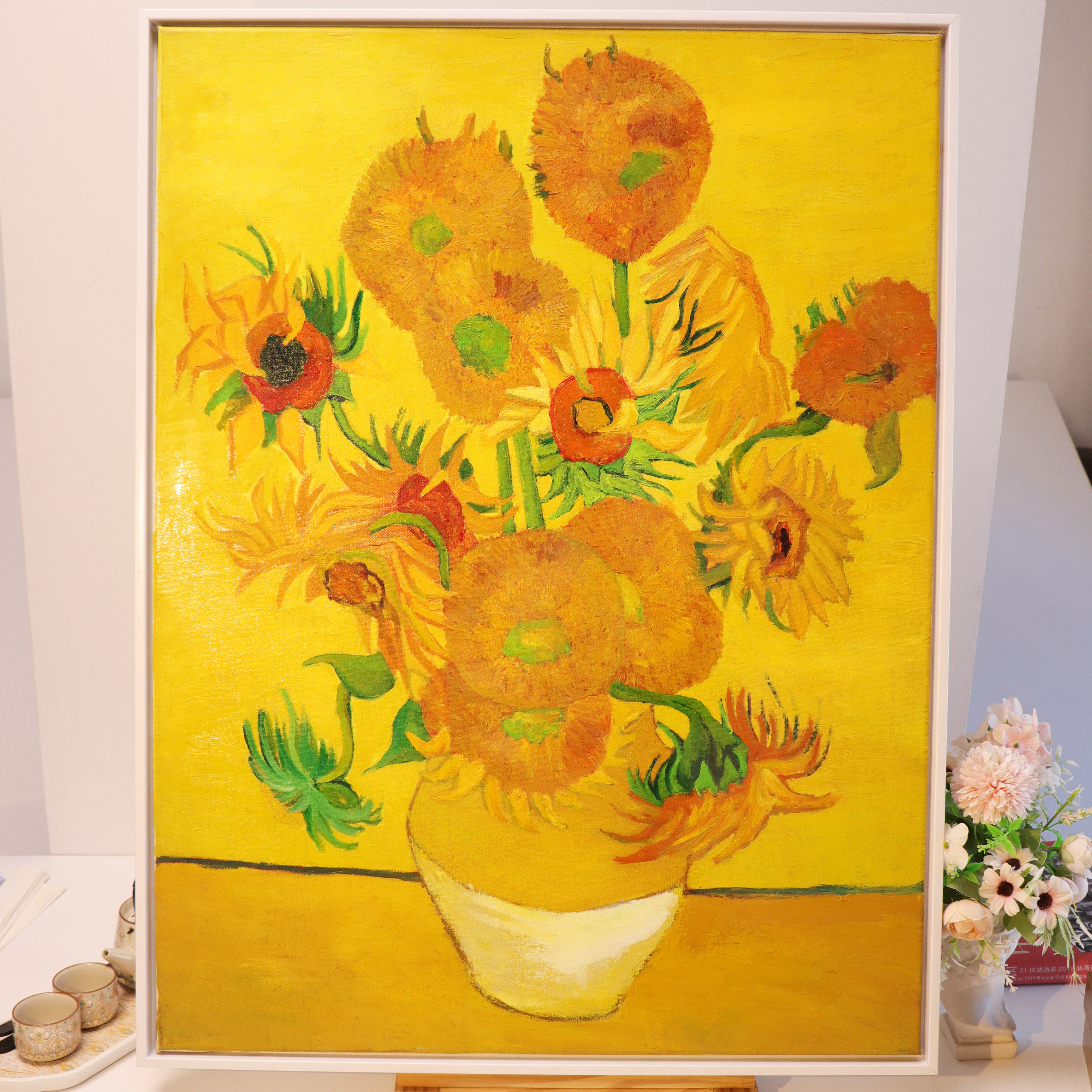 向日葵风景墙贴客厅沙发背景墙挂画卧室床头装饰画手绘油画