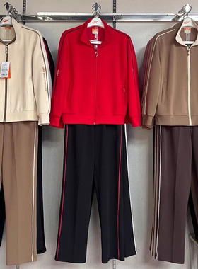 城德美春秋款女士翻领运动休闲两件套莫代尔棉中老年外套 024018