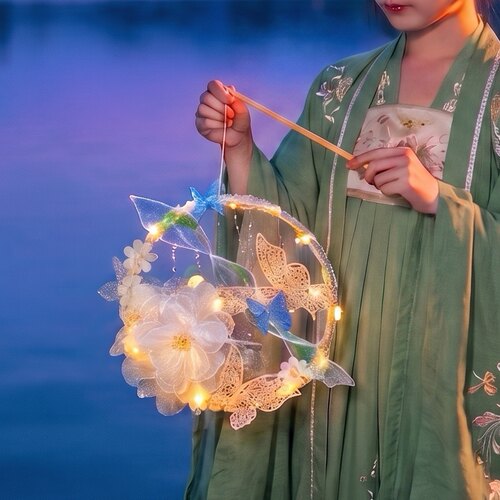 diy发光丝质花灯拍照20cm汉服