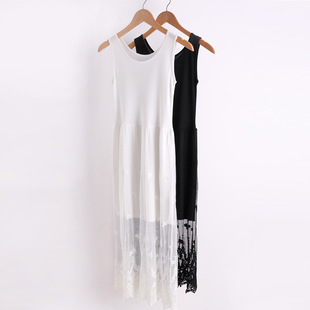 新款 裙子圆领拼接刺绣内衬下摆裙内搭 刺绣长裙女背心款