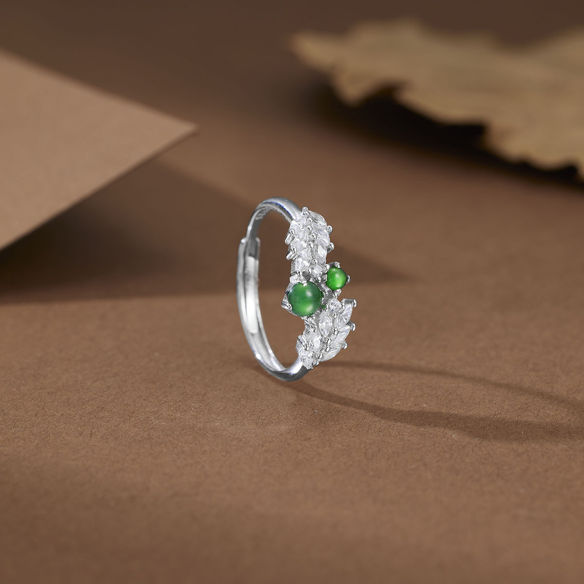 s925纯银麦穗戒指女镶嵌天然A货危料翡翠绿色小清新精致开口指环
