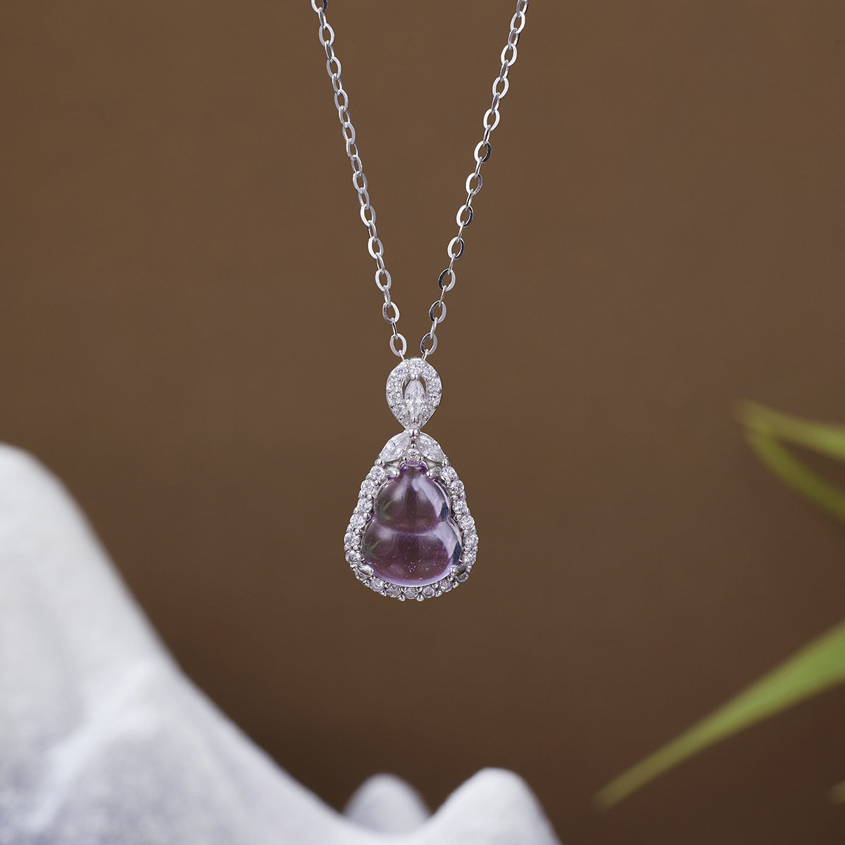 s925纯银首饰新款天然紫水晶项链女轻奢福禄葫芦水晶吊坠锁骨链子