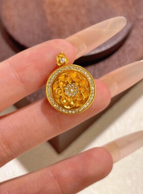 s925纯银镀黄金色首饰新款新中式国潮风莲花八宝罗盘吊坠项链挂坠