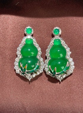 s925纯银首饰新款天然高冰种绿玉髓葫芦吊坠翡翠绿色国潮福禄挂坠