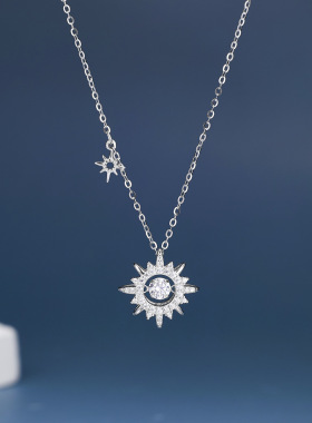 s925纯银首饰新款灵动太阳项链镶钻爆闪轻奢锁骨链精致高级感银饰