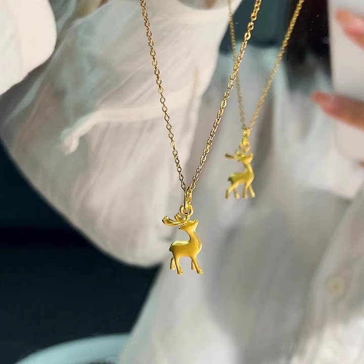 网红黄金包银项链女黄金色一路有你吊坠小鹿时尚简约高级感送礼物
