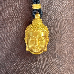 s925纯银镀黄金色新款中国风佛头吊坠编织绳毛衣链佛挂坠男女项链