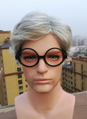 中老年人花白色假发演出用爸爸老爷爷假头发男式银白色短发jiafa