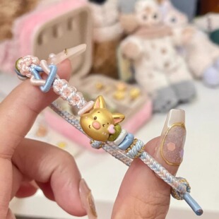 黄金包银手链女黄金色皮杰猪转运珠可爱小猪猪手串编织手绳头礼物