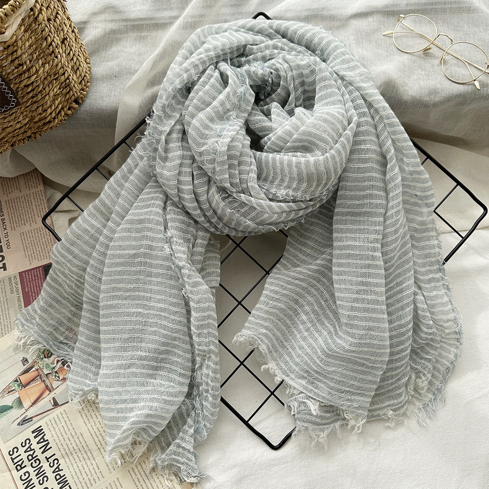 时尚简约高档羊毛围巾春秋冬季薄款日系小清新条纹男女披肩高级感