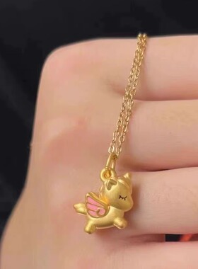包金包银首饰品珐琅独角兽项链黄金色小吊坠小飞马挂坠银镀金项链