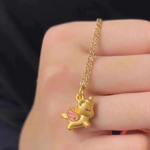 包金包银首饰品珐琅独角兽项链黄金色小吊坠小飞马挂坠银镀金项链