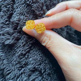 黄金包银饰拉丝小方糖耳钉女新款黄金色耳环七夕节礼物送女友弯钩