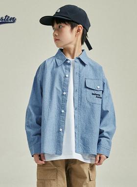 JUSTIN童装25春秋儿童长袖衬衫中大童男孩休闲舒适宽松纯棉衬衣