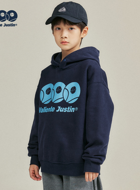 JUSTIN童装冬季加绒保暖连帽卫衣男童休闲运动印花基础套头上衣