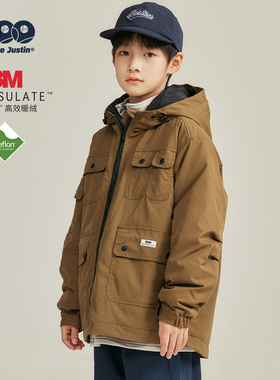 JUSTIN童装冬儿童3M绗棉衣男孩特氟龙三防工装风帅气保暖棉袄外套