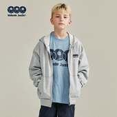 JUSTIN中大童少年感毛圈连帽卫衣青少年休闲绣花纯色拉链衫 外套