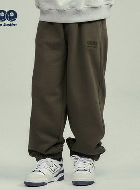 JUSTIN童装儿童冬校园神裤纯色加绒一体绒卫裤男孩简约保暖长裤