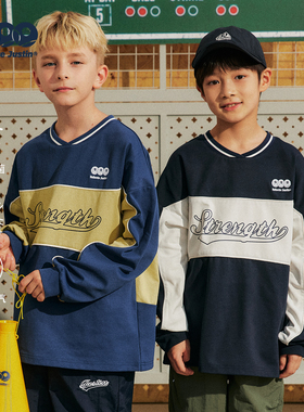 JUSTIN童装中大童休闲运动拼接印花卫衣男孩少年感抗菌长袖套头衫
