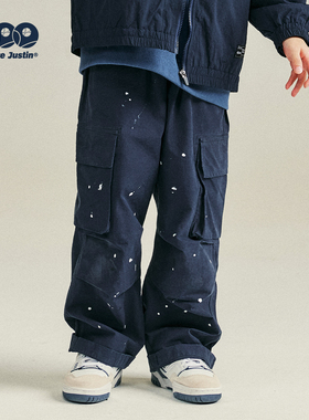 JUSTIN童装中大童春秋泼墨宽松工装裤长裤男孩休闲直筒裤