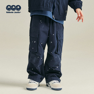 JUSTIN童装中大童春秋泼墨宽松工装裤长裤男孩休闲直筒裤